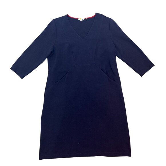 Boden Ellen Ottoman V-Neck Career Dress Size 16L Navy Blue Ribbed Front Pockets - Picture 6 of 14